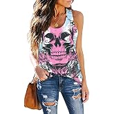 Fensajomon Skull Shirt for Women Sleeveless Printed Loose Workout Tank Top | Halloween 4th of July Country Concert Biker yoga Tees