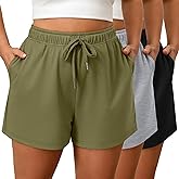 Evervibe 3 Pack Plus Size Women's Drawstring Sweat Shorts Athletic Workout Comfy Lounge Shorts with Pockets