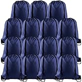 PLULON 15 Pcs Navy Blue Drawstring Bags Drawstring Backpack Bulk, String Backpack Cinch Sack Sport Gym Bags for Yoga Traveling Outdoor Sports