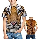 Kids 3D Print Graphic Tees Funny Tiger Short Sleeve T Shirts for Youth Boys Girls 4-14 Years