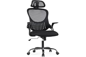OLIXIS Ergonomic Office Chair, High-Back Mesh Computer Desk Chair with Wheels, Adjustable Headrest and Flip-Up Arms, Swivel Comfy Padded Rolling Task Chairs for Home Study Bedroom Gamer, Black