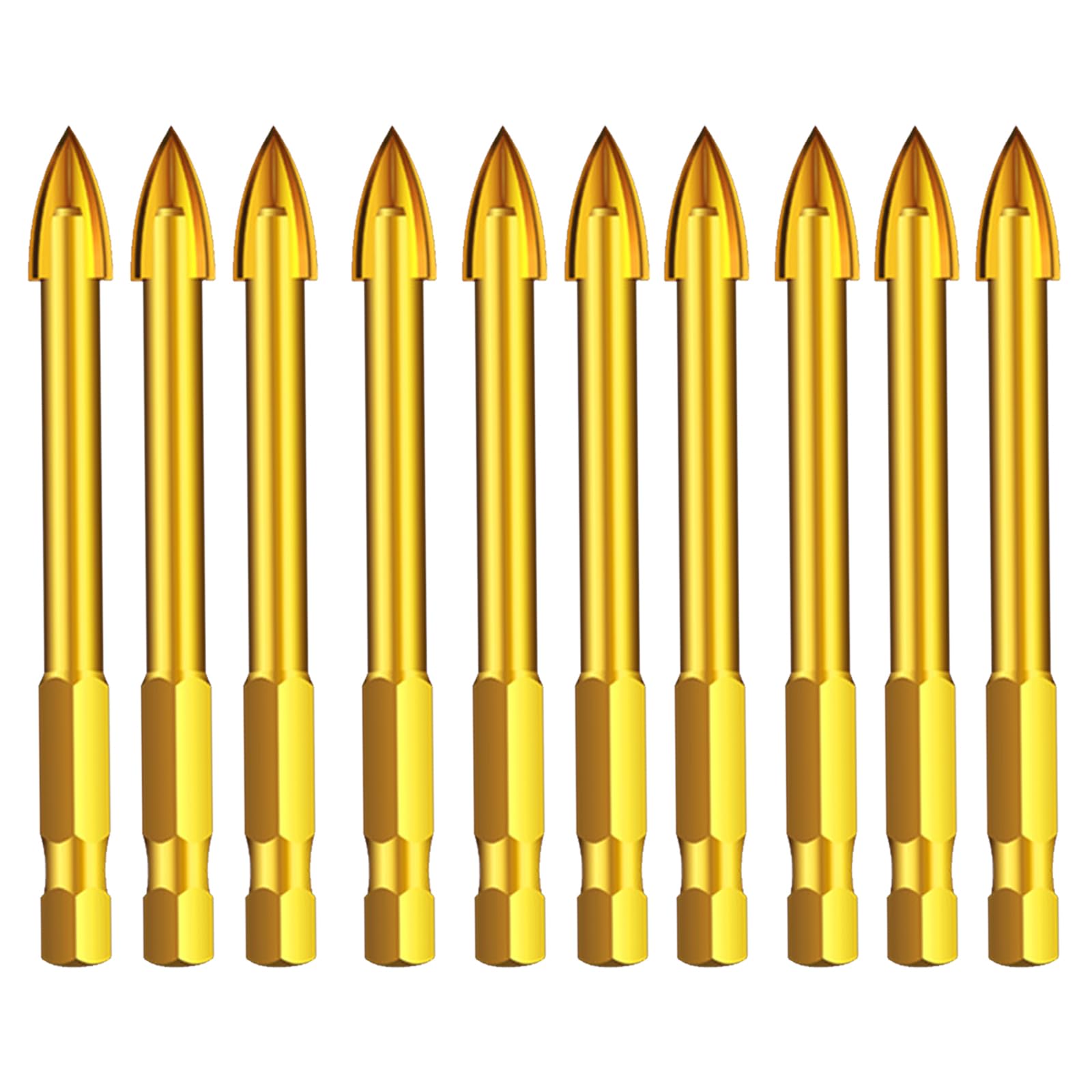 MACHSWON 10Pcs 6mm Tungsten Carbide Tile Drill Bit Set, Glass Ceramic Cross Spear Head Drill Bit