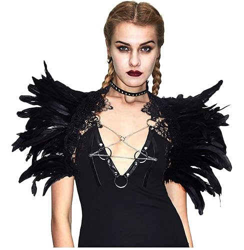 L'VOW Gothic Natural Feather Cape Shawl Shoulder Wrap Lace Collar