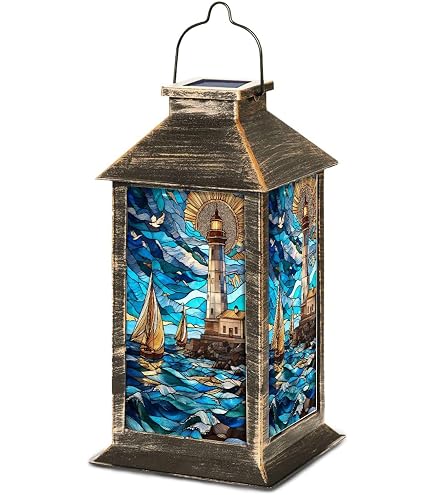 Amazon.com: Solar Lantern Vibrant Coral Pirate Ship Stained Glass