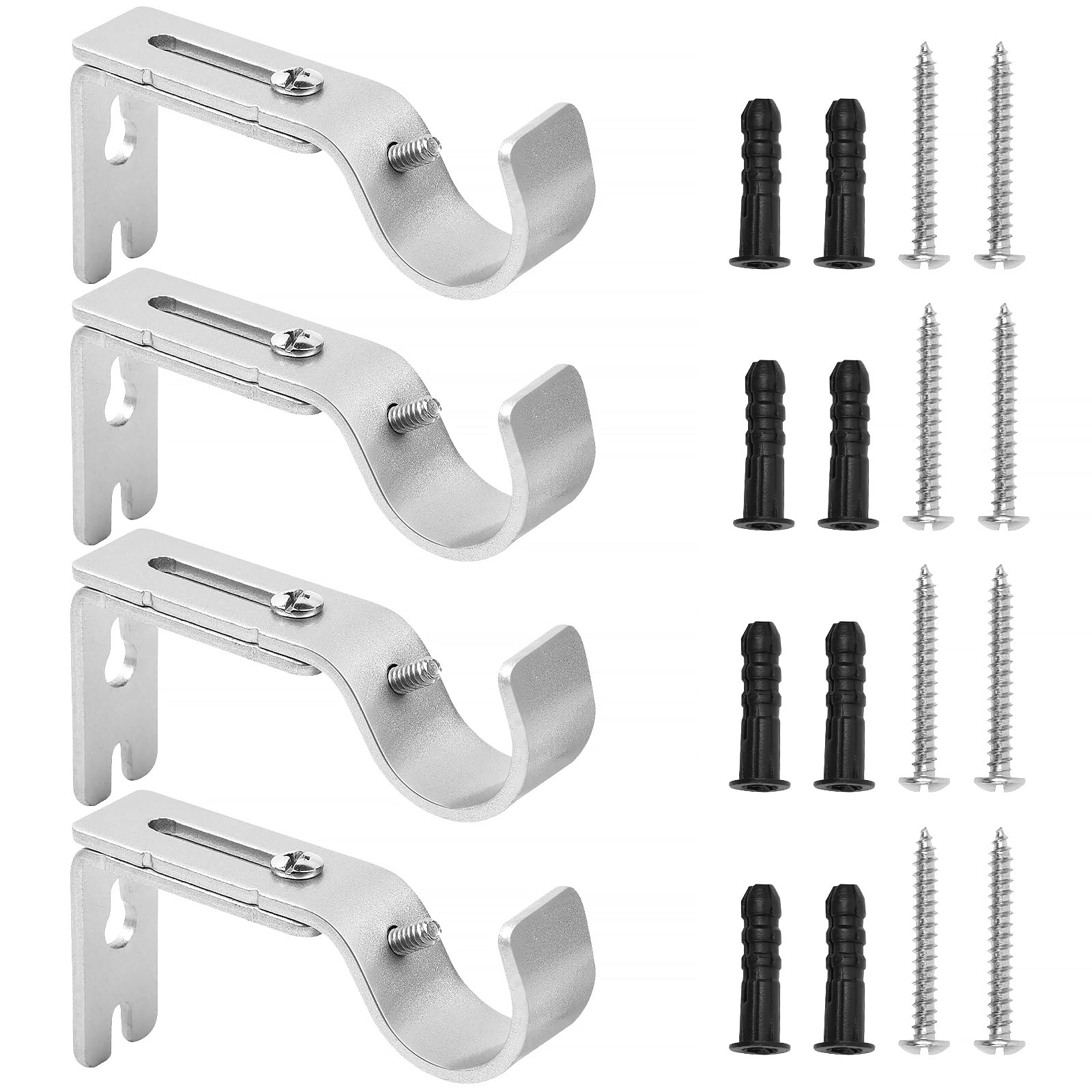 4 Heavy Duty Curtain Pole Brackets Silver Metal Curtain Rail Brackets Adjustable Holders for 22-28mm Poles Rod Holders with Length of 9-12cm for Living Rooms Bedrooms Kitchens Balconies Bathrooms