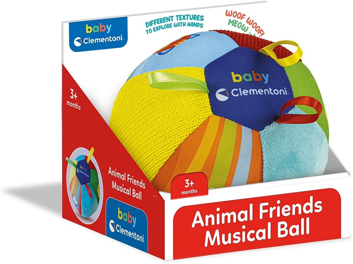 Clementoni Baby Musical Ball Animal Friends, Electronic Toy for Baby 3+ Months, with Sounds and Sweet Melodies, in Soft Fabric, Stimulates Manuality and Tactile and Motor Skills, 17464