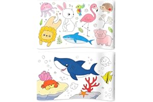 2pcs Giant Coloring Paper Roll for Kids, 300x30cm/118x11.8in Sticky Art Paper Coloring Roll with Land & Ocean Animal Patterns