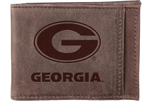 Team Sports America NCAA University of Georgia Front Pocket Slim Wallet for Men | Minimalist Leather RFID Blocking Bifold Card Holder with Money Clip | Officially Licensed Stamped Logo