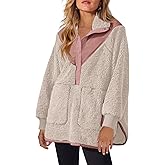 Panadila Womens Half Snap Fleece Pullover Oversized Fuzzy Sweatshirt with Pockets Trendy Warm Sherpa Sweater