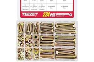 YEEZET 224PCS Grade 8.8 M6 M8 M10 Heavy Duty Bolts and Nuts Assortment Kit Includes 8 Most Common Sizes