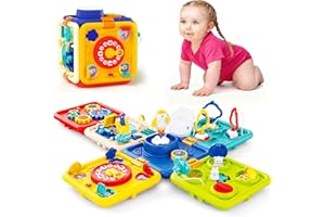 Covsen Montessori Toy for 1+ Year Old Girl Gift – 6-in-1 Busy Board for Toddlers 1 2 3 4 Year Old – Educational Sensory Early Development Toys– First 1st Birthday Gifts for Kids