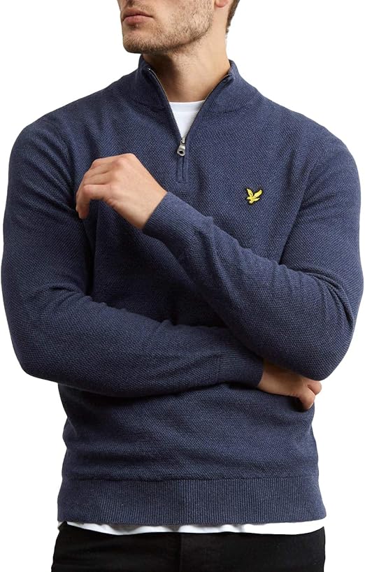 Lyle and Scott Mens Moss Stitch 1/4 Zip Jumper Cotton XS Lyle