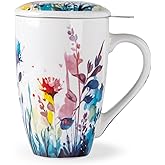 AmorArc Porcelain Tea Mug with Infuser and Lid, 18 Oz Tea Cup with Handle for Loose Leaf Tea, Gift for Tea Lovers of Men and Women