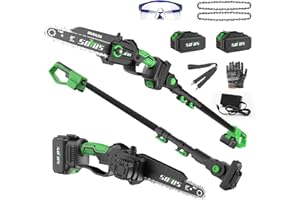 SOYUS 2-IN-1 Cordless Pole Saw & 8-Inch Mini Chainsaw for Tree Trimming, 21V Electric Pole Chainsaw with 2x 3.0Ah Batteries, Brushless Motor, Max Reach 15ft, Pole Saw for Thick Branch Cutting