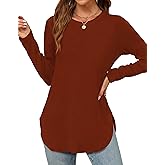QUALFORT Women’s Long Sleeve Shirts Crewneck Loose Casual Soft Basic Tees Fit Tunic Fall Winter 2026