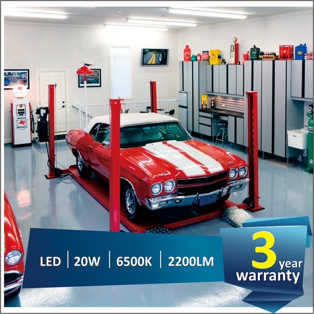 (Pack of 12) Barrina LED T5 Integrated Single Fixture, 4FT, 2200lm, 6500K (Super Bright White), 20W, Utility Shop Light, Ceiling and Under Cabinet Light, Corded Electric with Built-in ON/Off Switch - - 