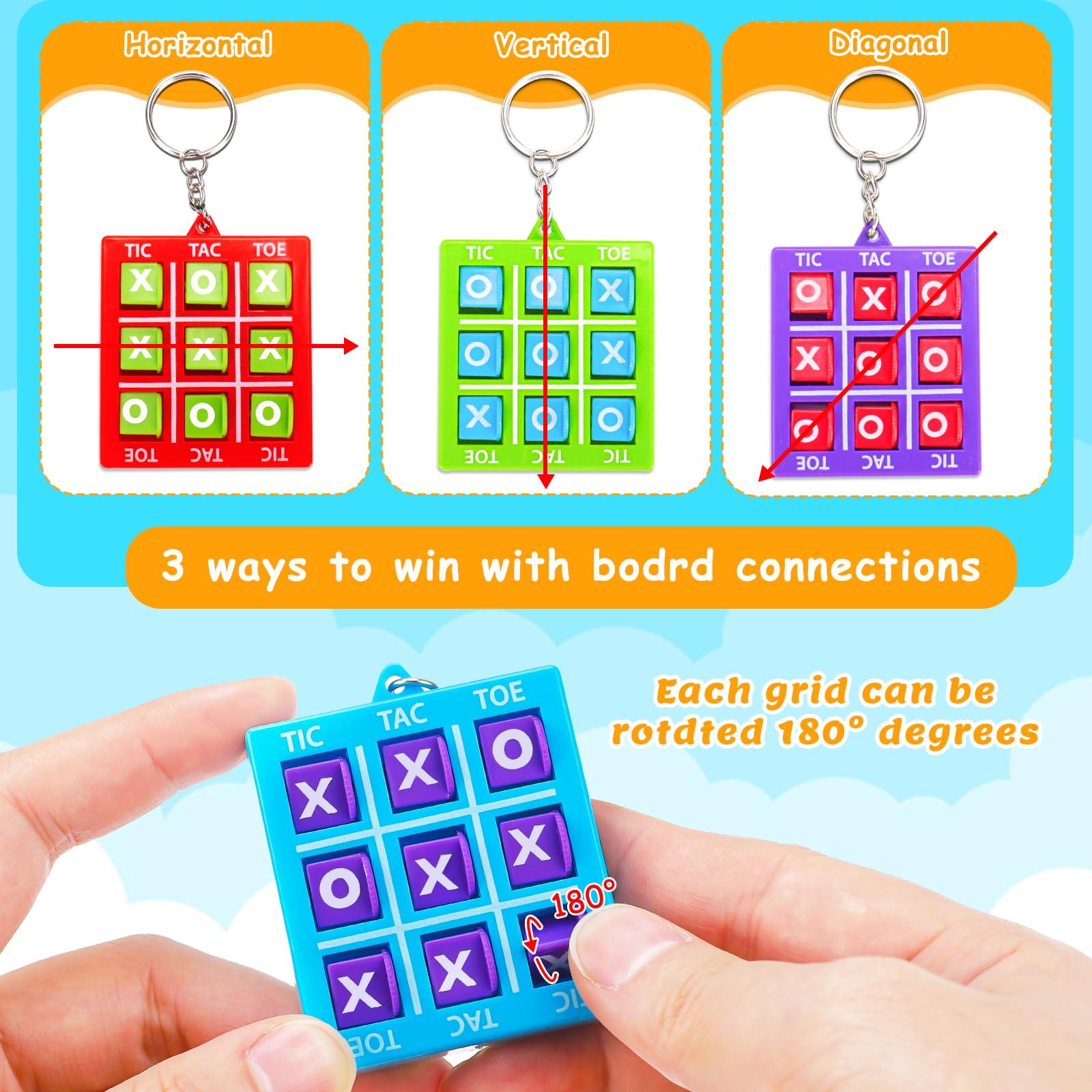 Party Favors for Kids 8-12 4-8 ,16 Pack Tic Tac Toe Game Keychain Fidget Bulk Back to School Student Gifts Classroom Treasure Box Toys Prizes Goodie Bag Stuffers Pinata Fillers Birthday Return Gifts