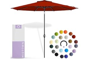 Midtown Umbrellas 10-Year-No-Fade - 8 Feet outdoor umbrella Apple (Red) Polyester Fabric - Umbrella Outdoor Patio, Auto-Tilt Aluminum Frame Patio Umbrella, Pool Umbrella & Deck Umbrella - Black Pole