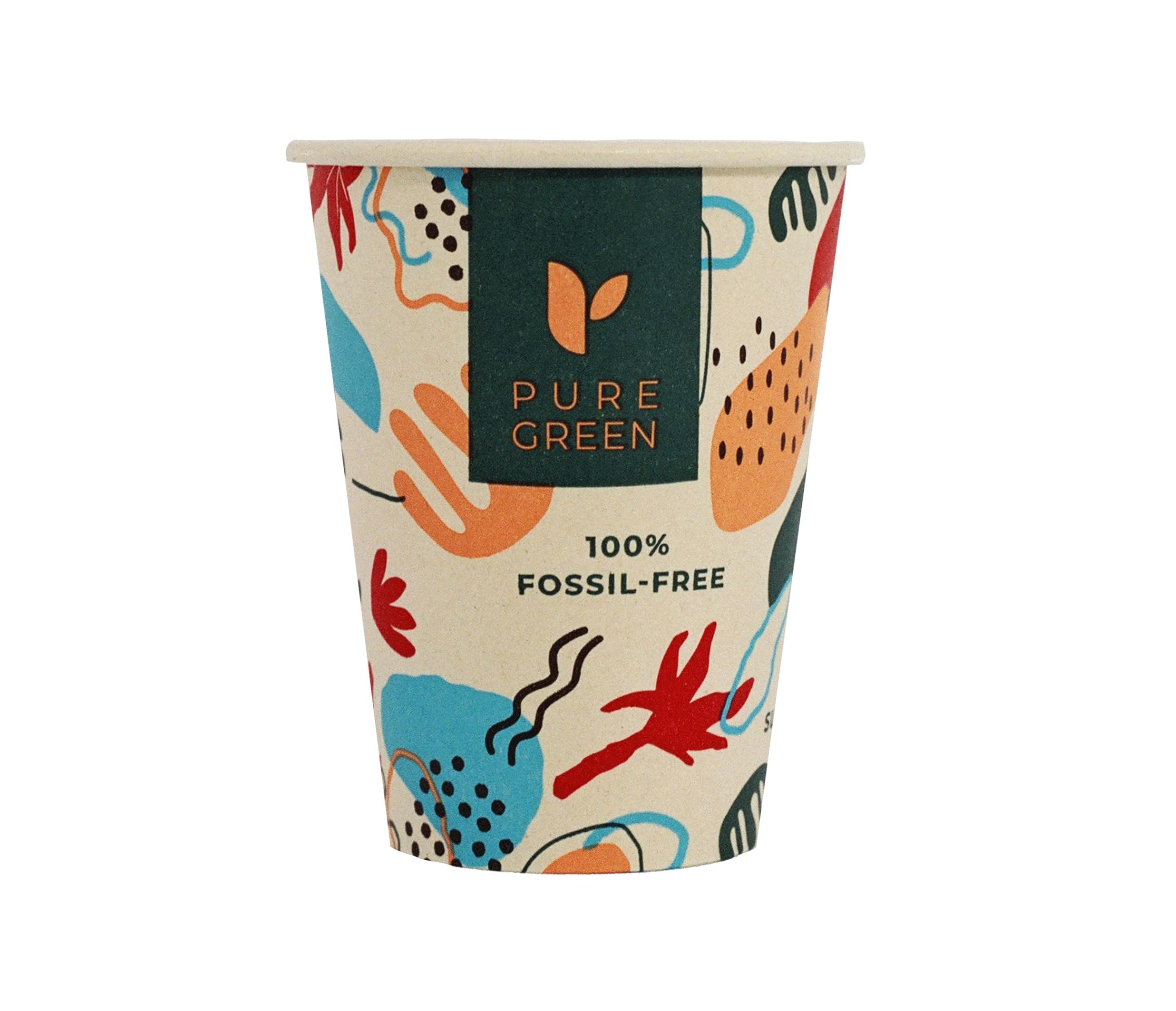 PURE GREEN Organic paper cups 240ml 8 Oz Coffee to Go - unprinted, environmentally friendly coffee cups 50 pieces, disposable cups drinking cups paper cups compostable and biodegradable cups