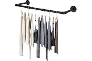 Clothing Rack Wall Mount, Industrial Pipe Clothes Rack 32.6IN,Heavy Duty Iron Garment Rack Bar for Closet Storage,Laundry Roo