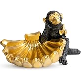 VSPDVO Adorable Decorative Monkey with Banana Bowl Statue, Black and Gold Home Decor Sculpture for Snacks, Nuts, Candies &amp; More &ndash; Keys or Jewelry