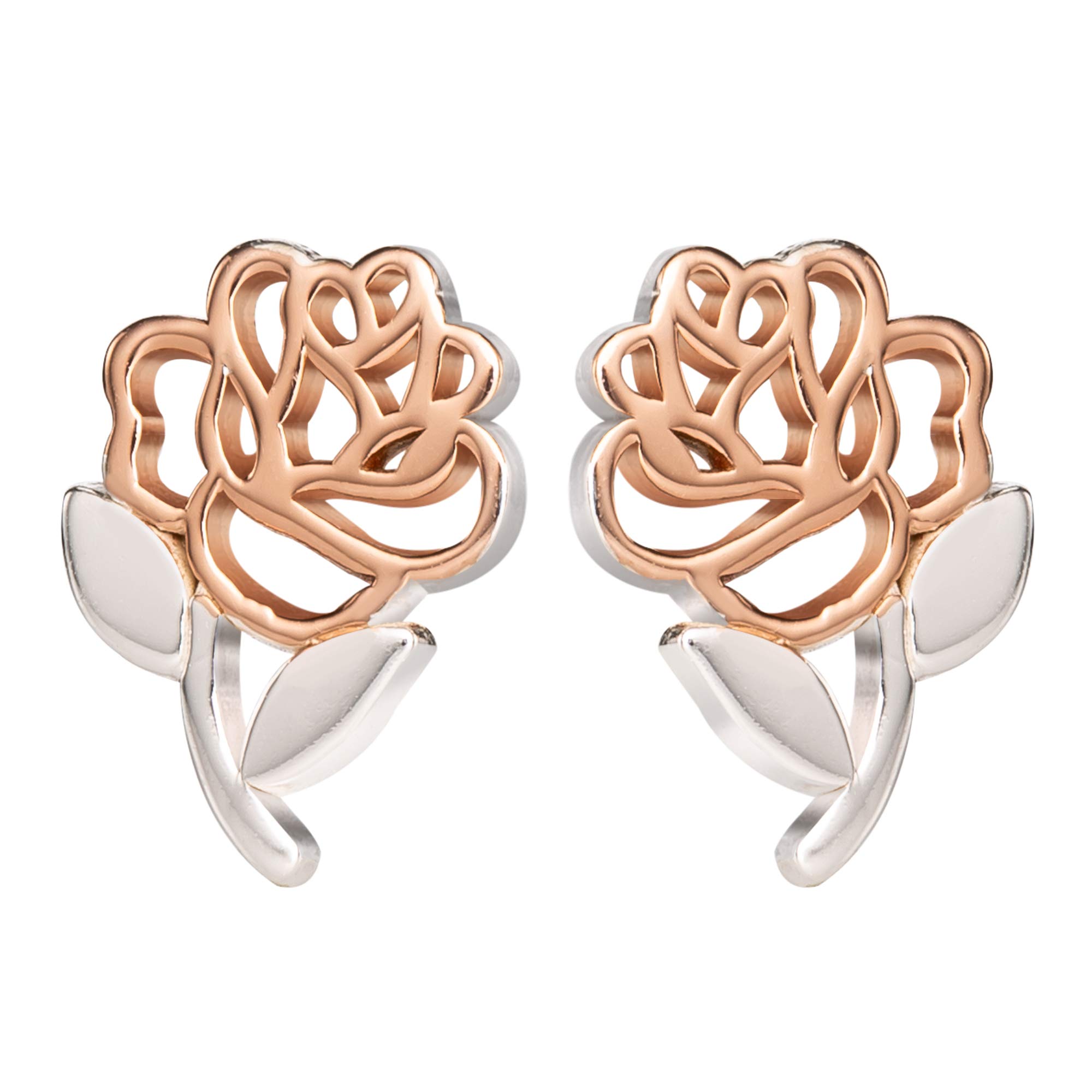 Disney, Beauty and the Beast Sterling Silver Two Tone Belle's Rose Stud Earrings