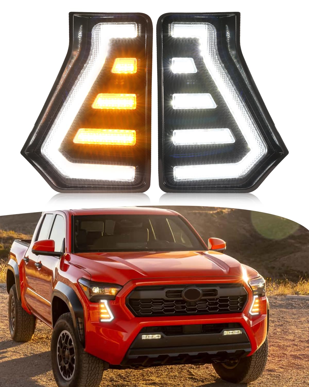 Photo 1 of LED Fog Lights Kit for 2024 2025 2026 Toyota Tacoma DRL Daytime Running Lights Amber Turn Signal Front Bumper Lamps 4th Gen Toyota Tacoma Accessories (C-shaped)