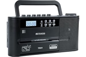 Retekess TR641 Cassette Tape Player,Portable AM/FM Radio,Cassette Boombox with Earphone Jack,USB/TF Cassette Recorder,Battery
