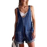 Muzly Overalls for Women Denim Romper 2025 Summer Casual Loose Fit Shortalls Adjustable Straps V Neck Jean Shorts Jumpsuit
