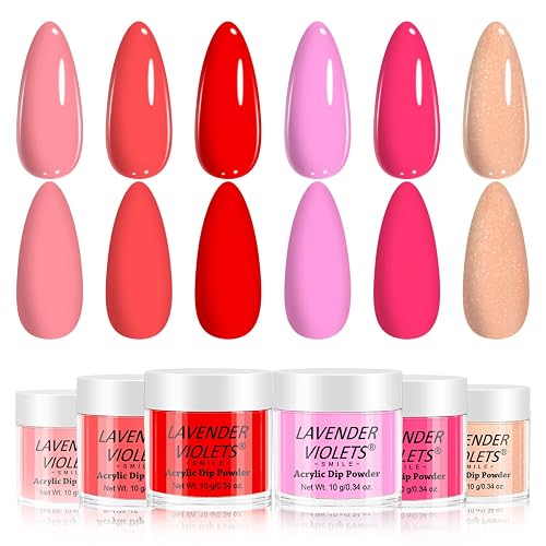 Lavender Violets 6 Colors Acrylic Dip Powder French Nail Art Manicure Summer Dipping Powder Nail Powder Set Salon Choice Pink Peach Nude Red Glitter Shimmer JS208