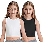 2 Pack Girls Tank Tops Cute Crop Tops for Teen Kids Ribbed Knit Athletic Dance Basic Top Size 5-14 Years