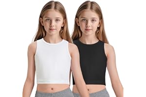 WITWOT 2 Pack Girls Tank Tops Cute Crop Tops for Teen Kids Ribbed Knit Athletic Dance Basic Top Size 5-14 Years