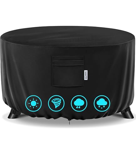 Agricasst Fire Pit Cover, Round Fire Pit Covers Waterproof 420D Heavy Duty Weather Resistant, Gas Fire Pit Patio Fire Bowl Cover for Fire Pits & Outdoor Fireplaces, 36x24Inch