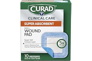 Curad Super Absorbent Wound Pad, Non Adhesive Gauze Pad for Wound Care, Water-Repellent Bandage for Wounds, Wound Care and Dressing Supplies, Small, 3"x3", 10 Count