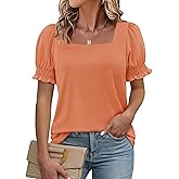 ATHMILE Womens Summer Tops Square Neck Dressy Casual Blouses Ruffle Sleeve Cute Spring Beach Vacation Causal