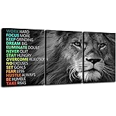 Inspirational Lion Wall Art 3 Pieces Poster Motivational Canvas Positive Wall Art Quotes Success Canvas Artwork Picture Print Framed for Home Office Living Room Gym Wall Decor [36''Wx 16''H]