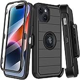 KECAI for iPhone 14 Plus Case with Belt Clip Holster,Built-in Screen Protector,Heavy Duty Shockproof Drop Protection Military Grade Rugged Phone Cover with Kickstand for Apple 14 Plus 6.7"(Black)