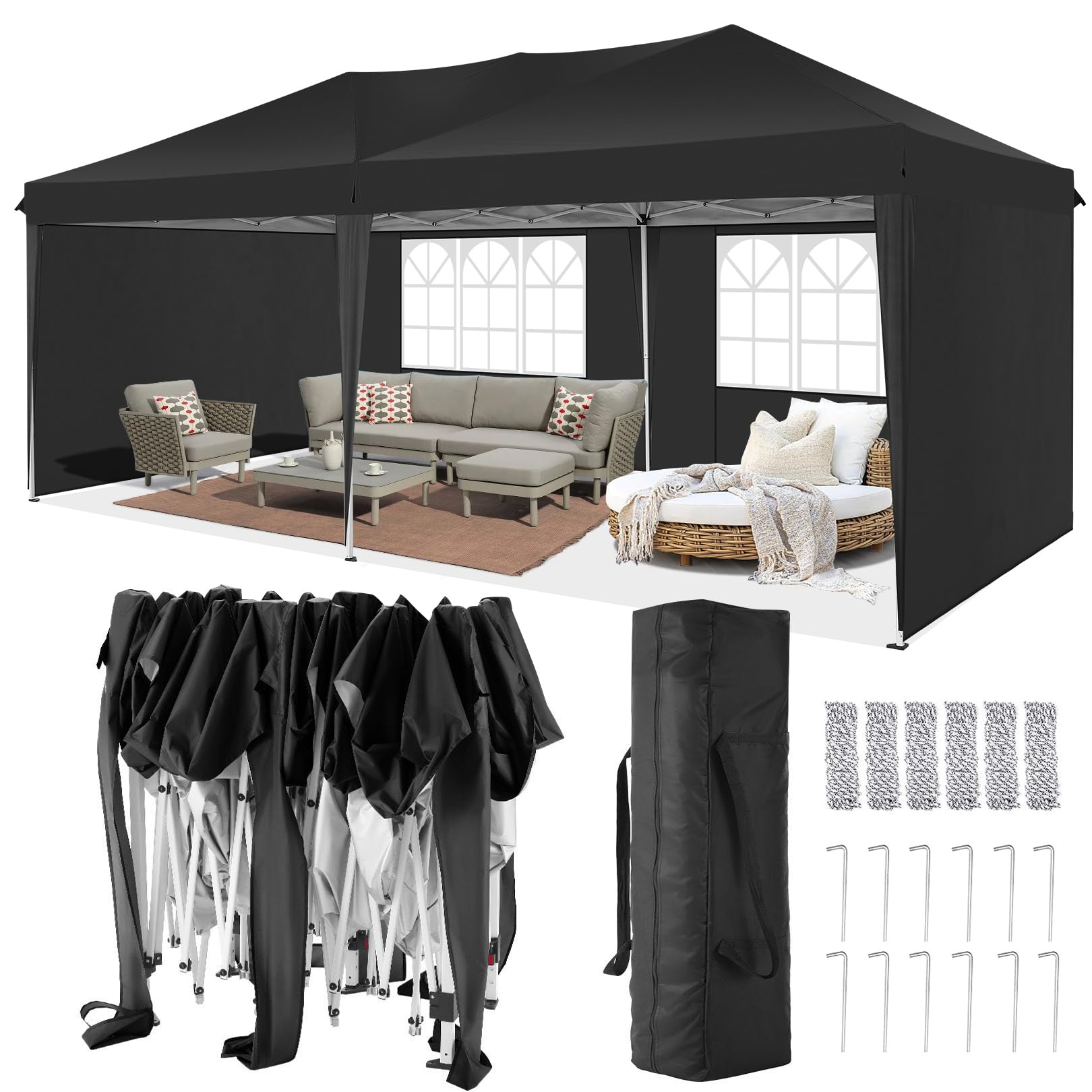TOOLUCK 10x20 Pop Up Canopy Tent with 4 Sidewalls
