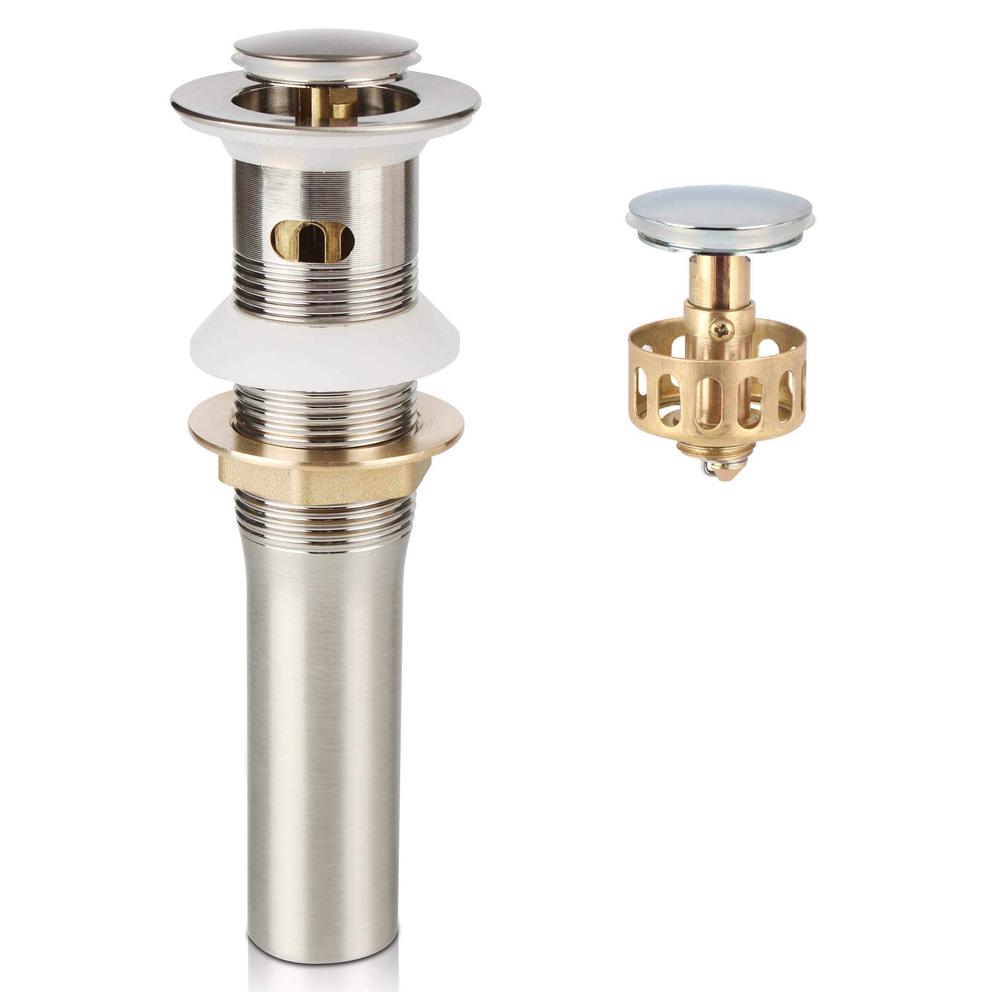 Bathroom Faucet Vessel Detachable Basket Pop Up Sink Drain, Brushed Nickel with Overflow