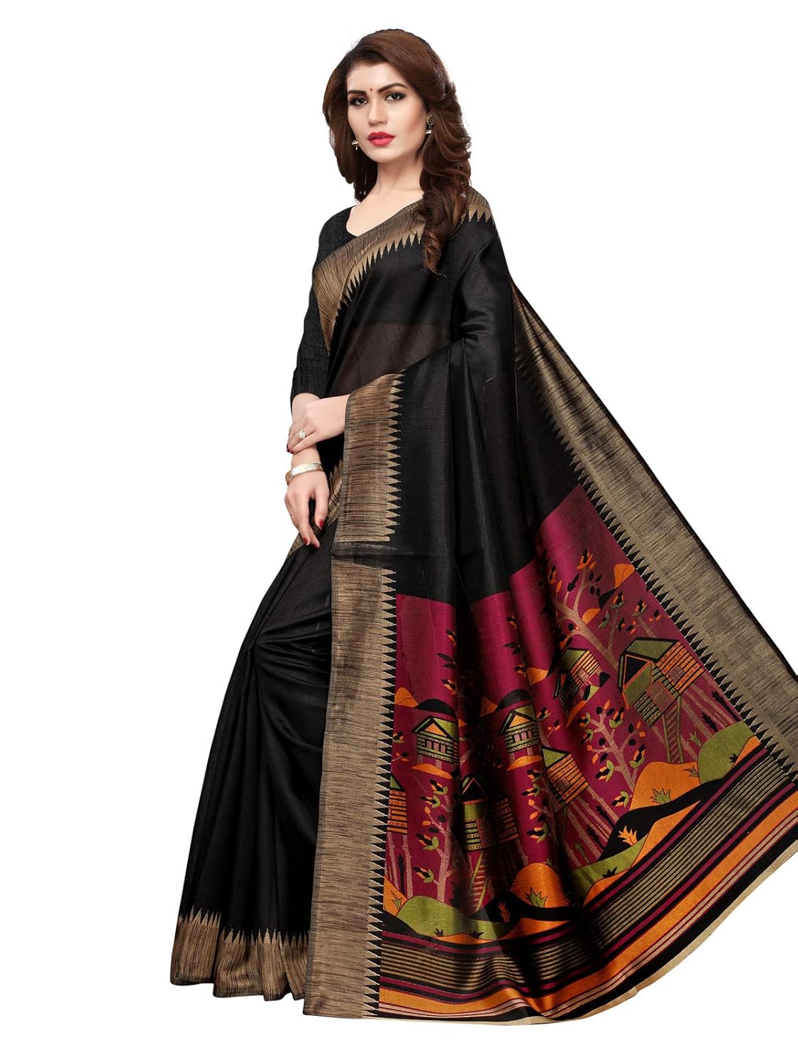 varayu women's kashmiri silk printed saree