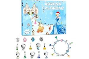 IMIIBEL Advent Calendar 2024 Girls, 24 Days Christmas Princess Countdown Calendar with 2 Bracelets and 22Pcs Unique Cartoon Charm Beads, DIY Jewelry Making Kit, Creative Xmas Gifts for Girls Kids Teens