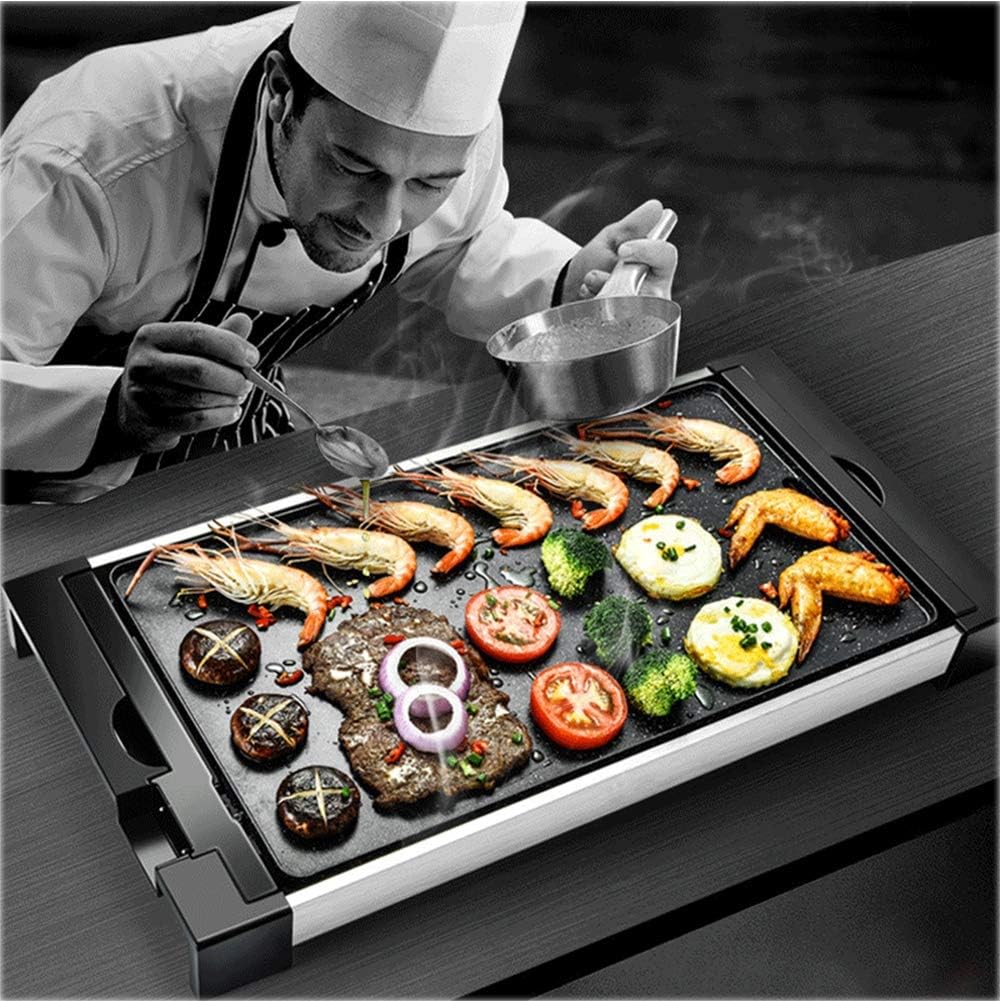 OZQP Teppanyaki Grill BBQ Grill Indoor Electric Grill for Healthy Barbecue Baking Dining Table Grill 1800W Tabletop Grill for Family Dinner Picnic,Large