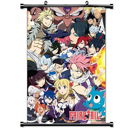 Yovvin Fairy Tail Rollbild Kakemono aus Stoff Poster, Natsu Dragneel Lucy Heartfilia Erza Scarlet Gray Fullbuster Wendy Marve