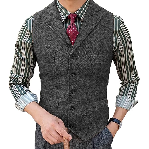Amazon.com: Mnjyihy Men Suit Vest Burgundy Herringbone Tweed