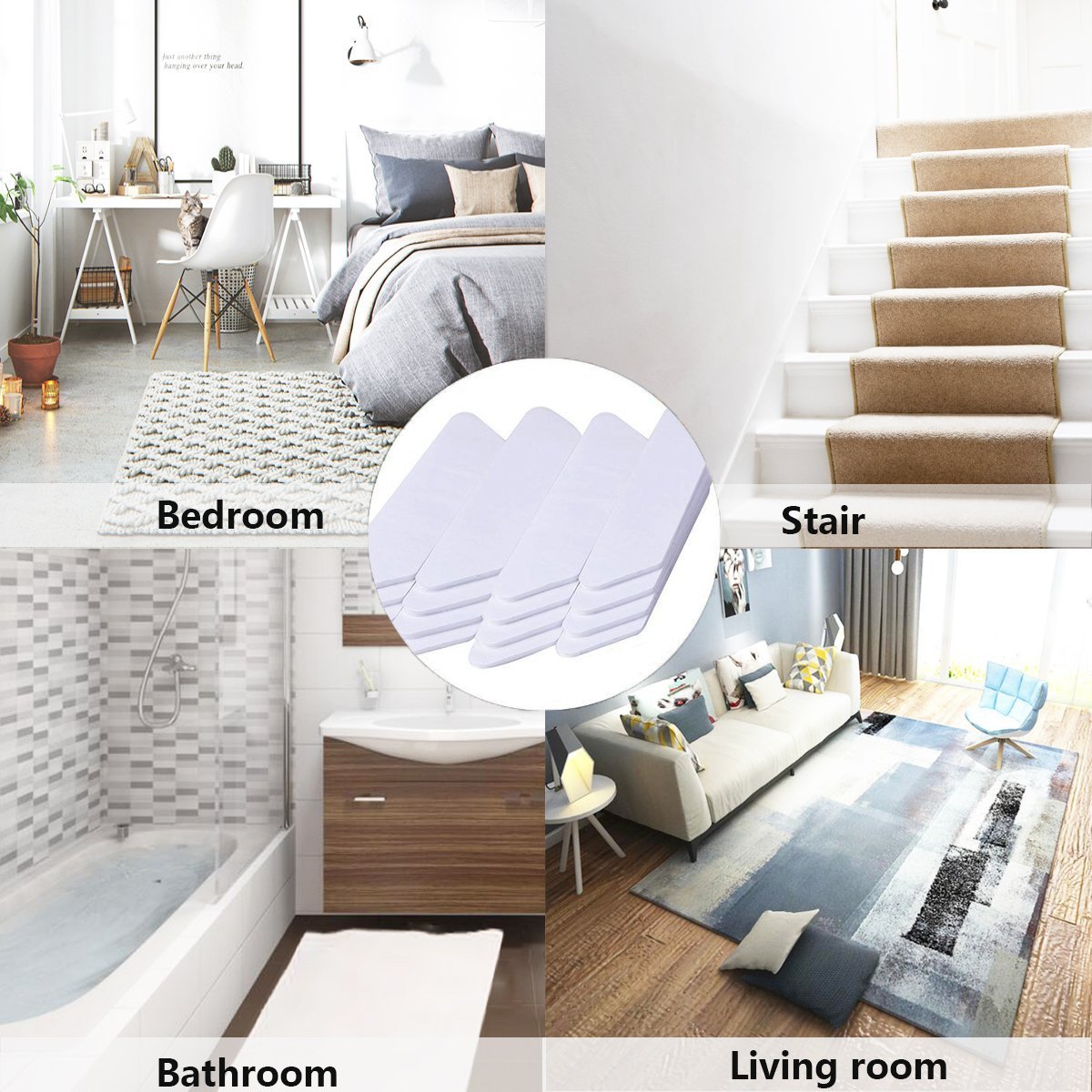 Rug Grippers Gripper - Anti Curling Rug Gripper Anti Slip Straight Carpet Gripper for Corners and Edges - Anti Slip Rug Pad for Rugs - Ideal Rug Stopper For Kitchen Bathroom - White (8 pack)