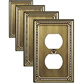 ZILLSEA Metal Wall Plates, Switch Plates and Outlet Covers, Decorative Pearl Design (1 Duplex 4PK, Antique Brass, Midsize)