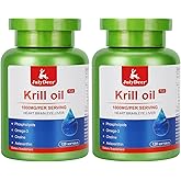 Krill Oil 1000 mg 240 Softgels with Omega-3s EPA, DHA, Astaxanthin and Phospholipids Supplement, Antarctic Krill No Fishy Aftertaste for Joint, Heart, Brain and Immunity - 2 Bottles