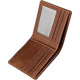 LnxLtw Men's Slim Bifold Wallet with RFID Blocking | Genuine Leather | Compact 4.3" x 3.5" Design | 6 Card Slots, 2 Cash Pockets & ID Window | Horizontal Front/Back Pocket Wallet with Gift Box (Brown)