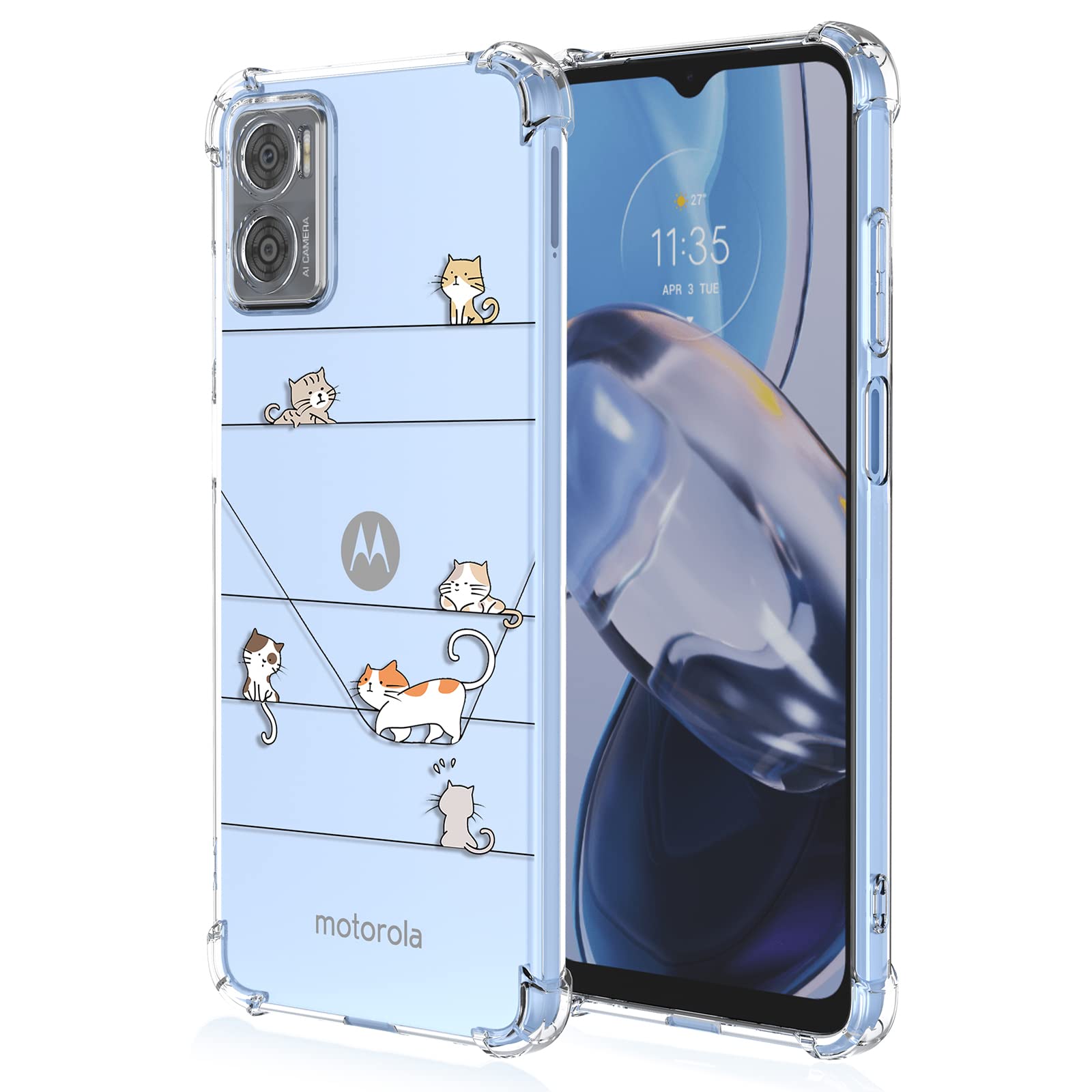 XINYEXIN Case for Motorola Moto E22 4G, Painting Flower Pattern Clear Case Soft TPU Silicone Case Slim Shockproof Bumper Girl Women Phone Cover - Kitten — image 1