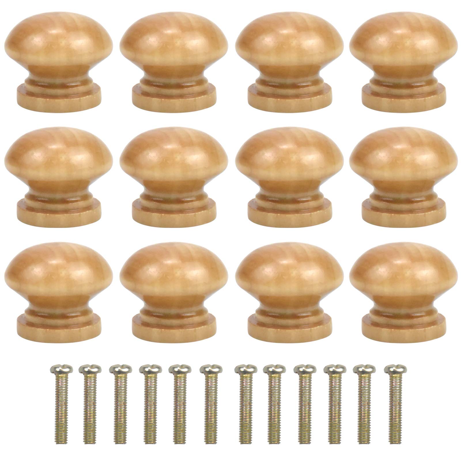 Jinlaili 12PCS Wooden Cabinet Knobs, 28MM Round Vintage Drawer Pulls, Kitchen Cabinet Cupboard Door Pulls with Screws for Cupboard Wardrobe Furniture
